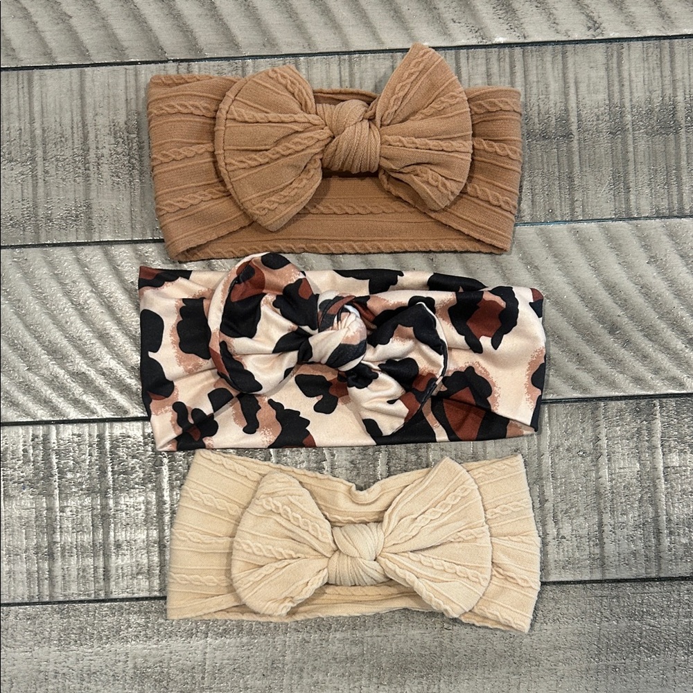Girls Neutral Bow Headbands Set - Tan, Camo, Cream